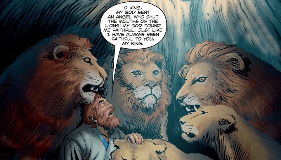Daniel in the Lions Den - image from The Action Bible