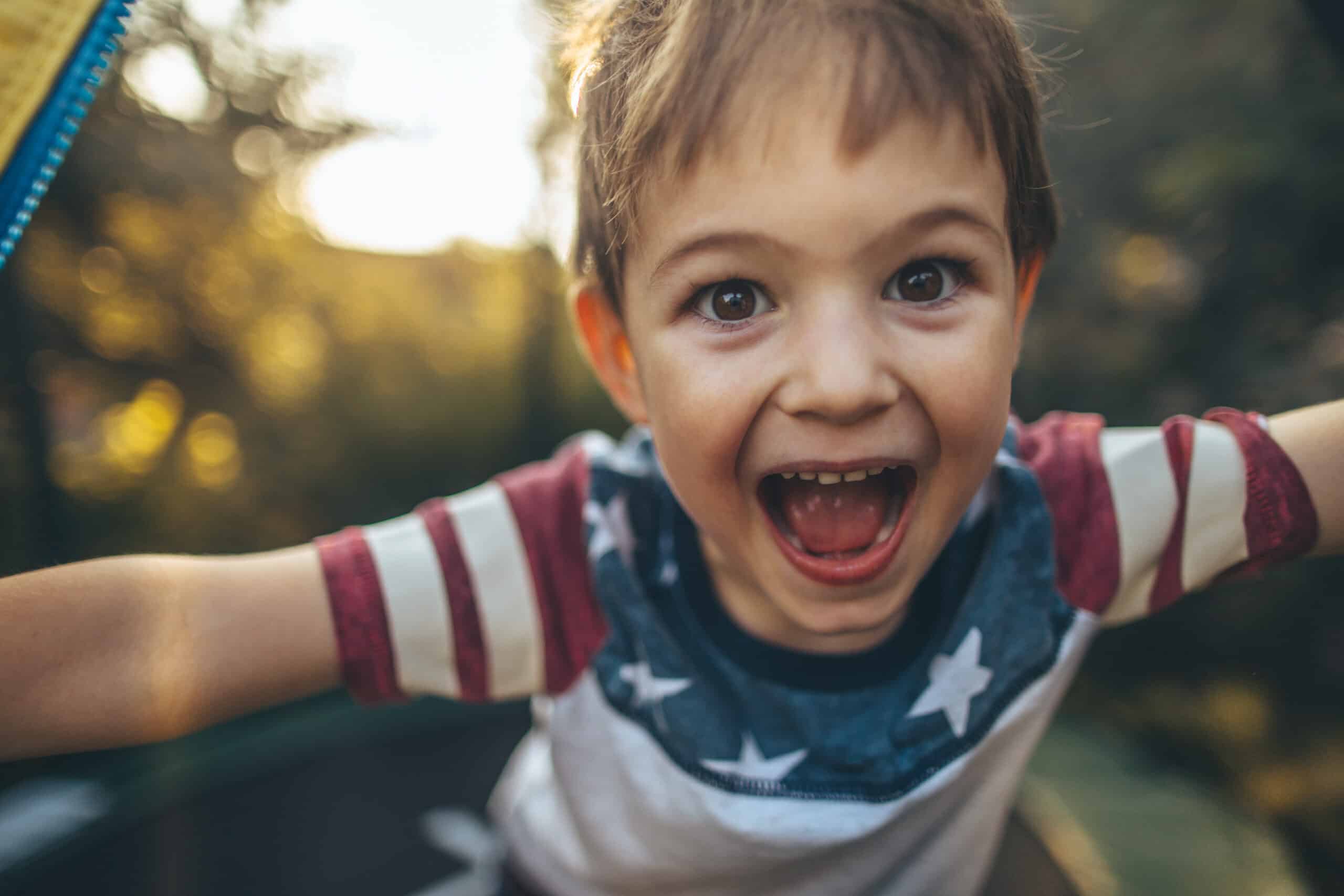 happy boy in patriotic shirt