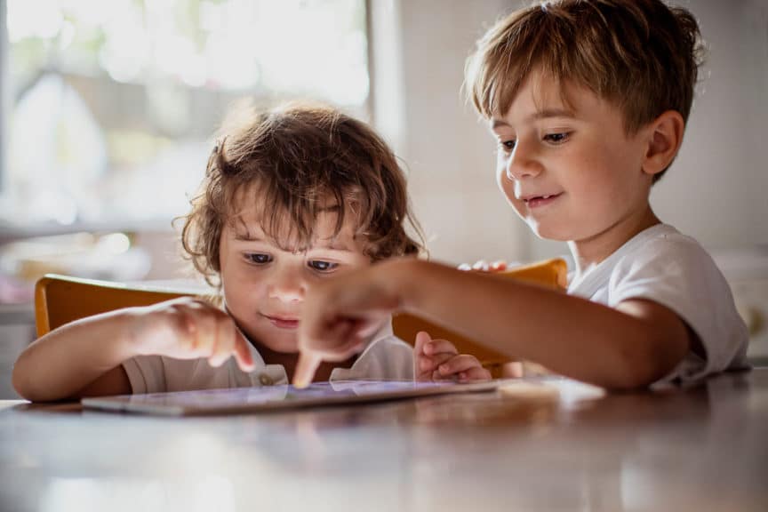 Kids using a digital tablet