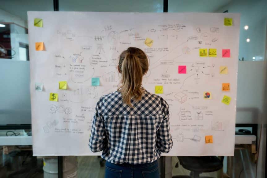 Woman sketching a business plan at a creative office