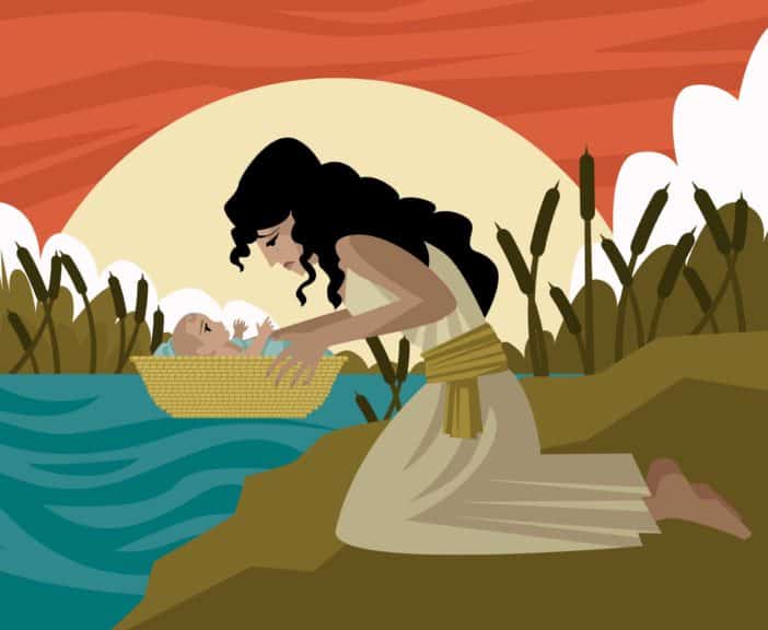 baby moses in a basket and mother in the river old testament tale