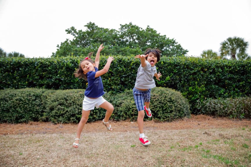 Boy and girl dancing carefree