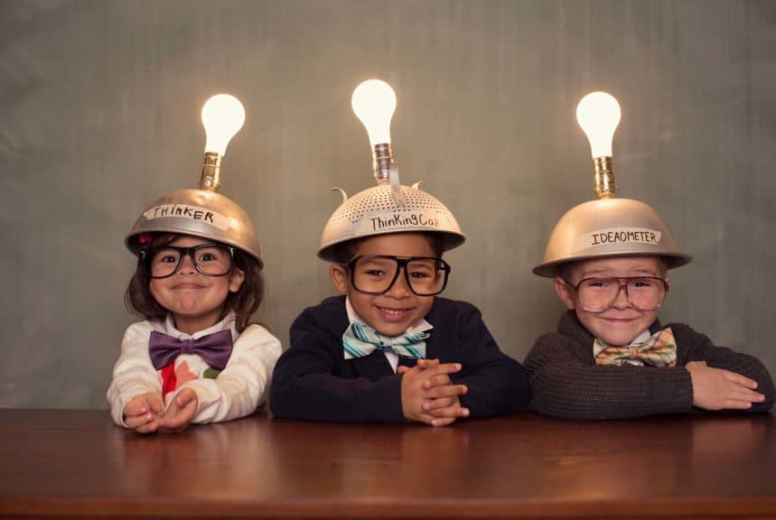 Children Wearing Lighted Mind Reading Helmets