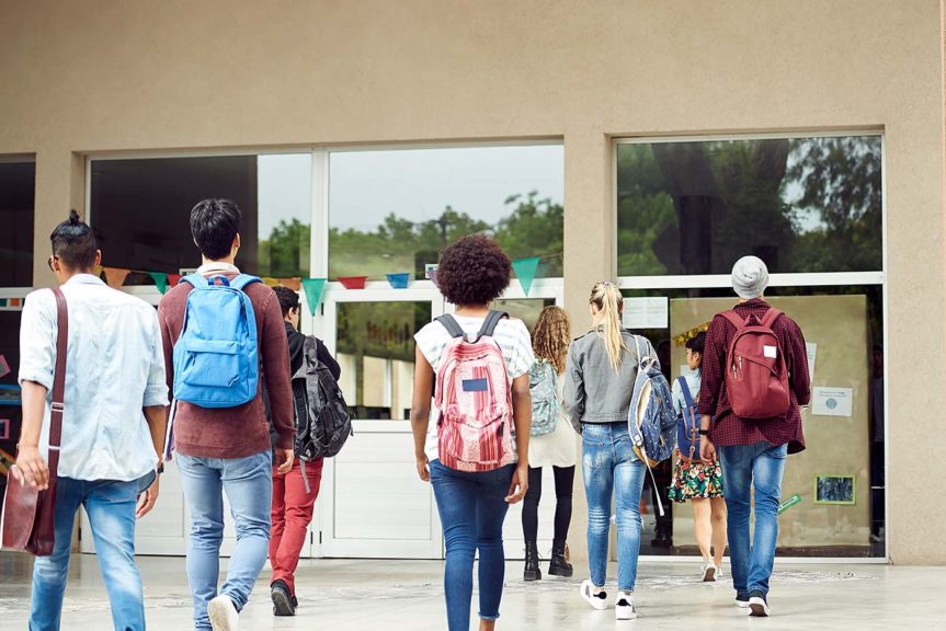 students walking on campus