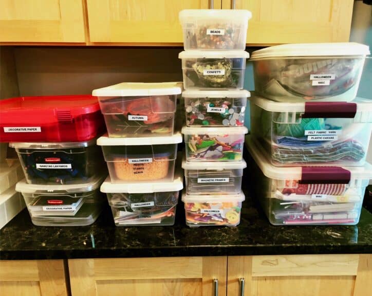 craft bins organized shelf