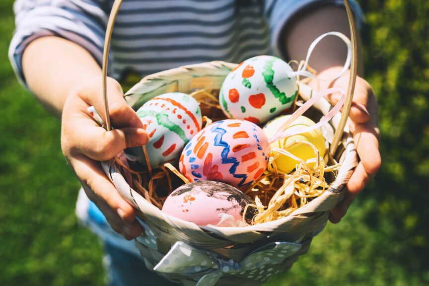 easter eggs painted basket spring park