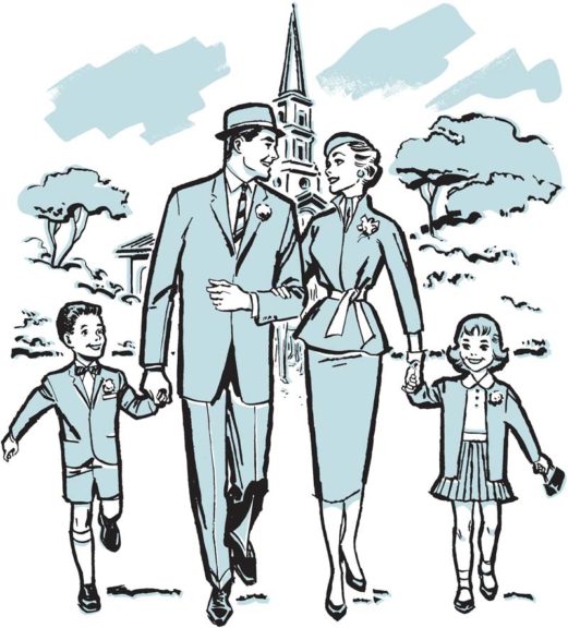 family going to church illustration