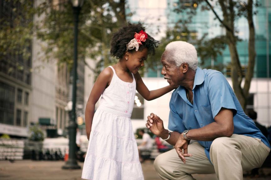 grandaughter-grandfather-city-talking