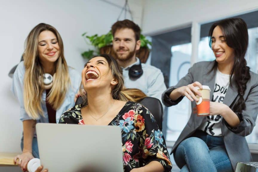 Happy casual coworkers in the office