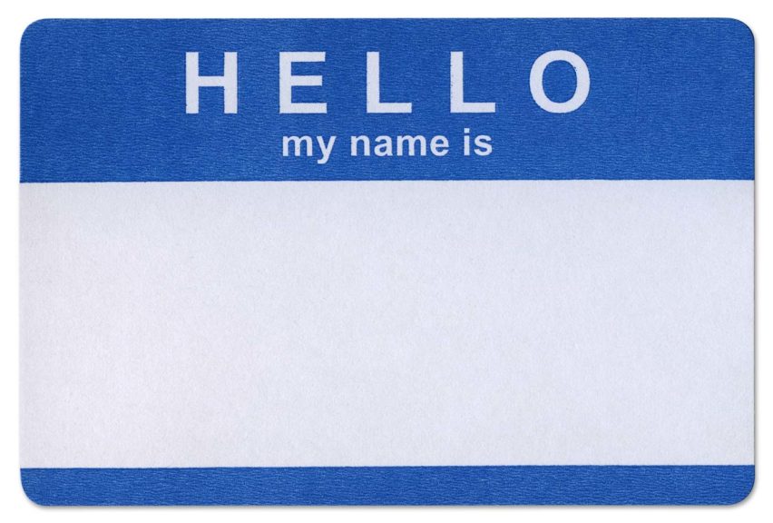 'Hello my name is' adhesive sticker on white