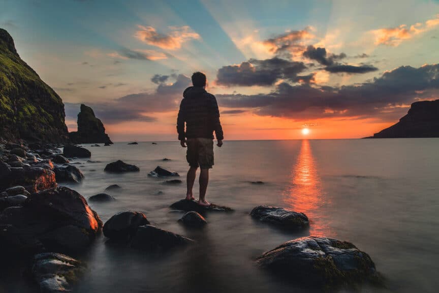 man-sunset-ocean-water-view