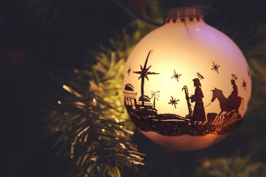 Nativity Scene silhouette on Christmas Ornament 