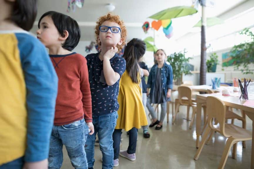 children lining up in classroom