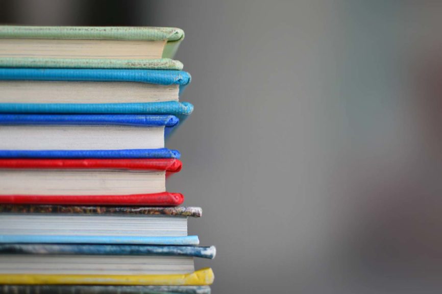 stack of colorful books